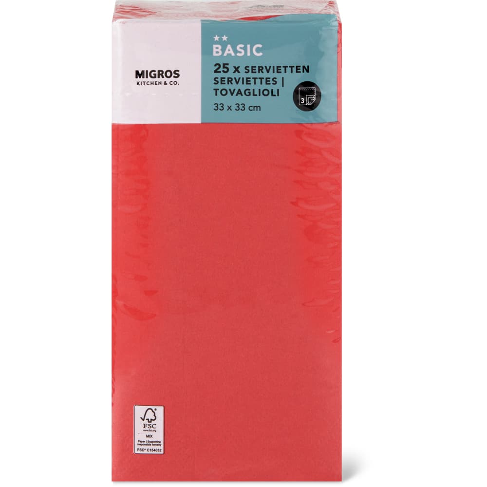 Migros Kitchen & Co. Papierservietten Rot, 1/8 Falz 33x33cm