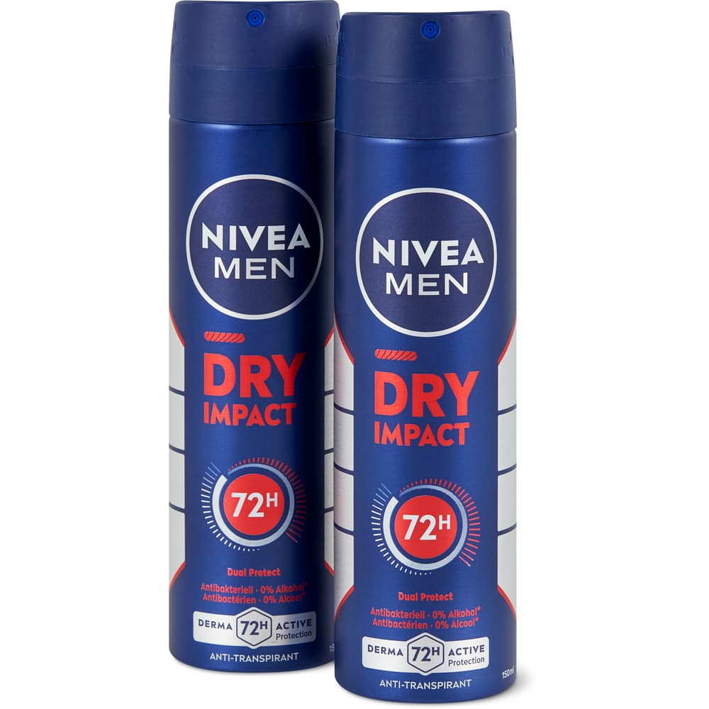Nivea Men Deo Spray Dry Impact 72h, 0% Alkohol, Antibakteriell, Anti-Transpirant