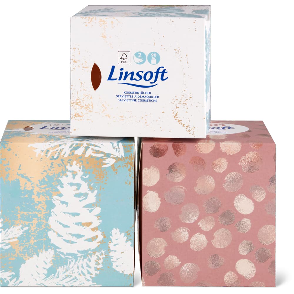 Linsoft Kosmetiktücher Würfel mit Veredelung 2-lagig