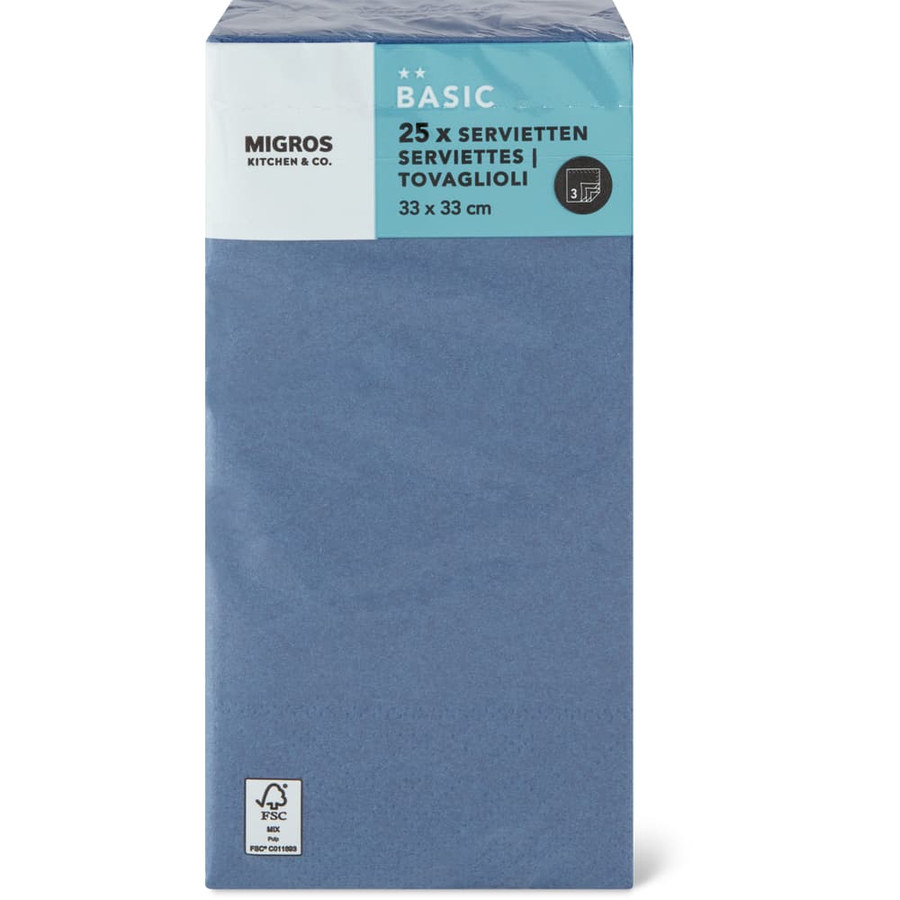 Migros Kitchen & Co. Papierservietten Dunkelblau, 1/8 Falz 33x33xm