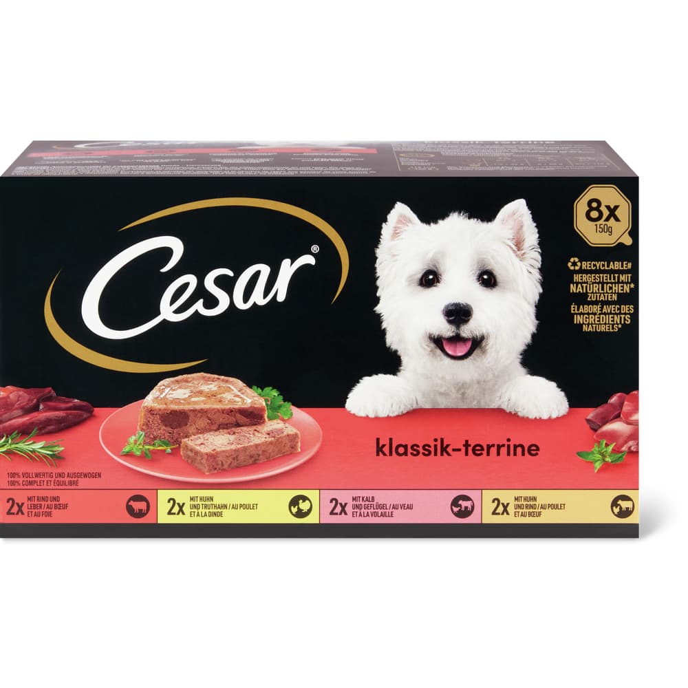 Cesar Paté 2x Rindfleisch und Leber, 2x Huhn und Pute, 2x Kalbfleisch und Geflügel, 2x Huhn und Rind