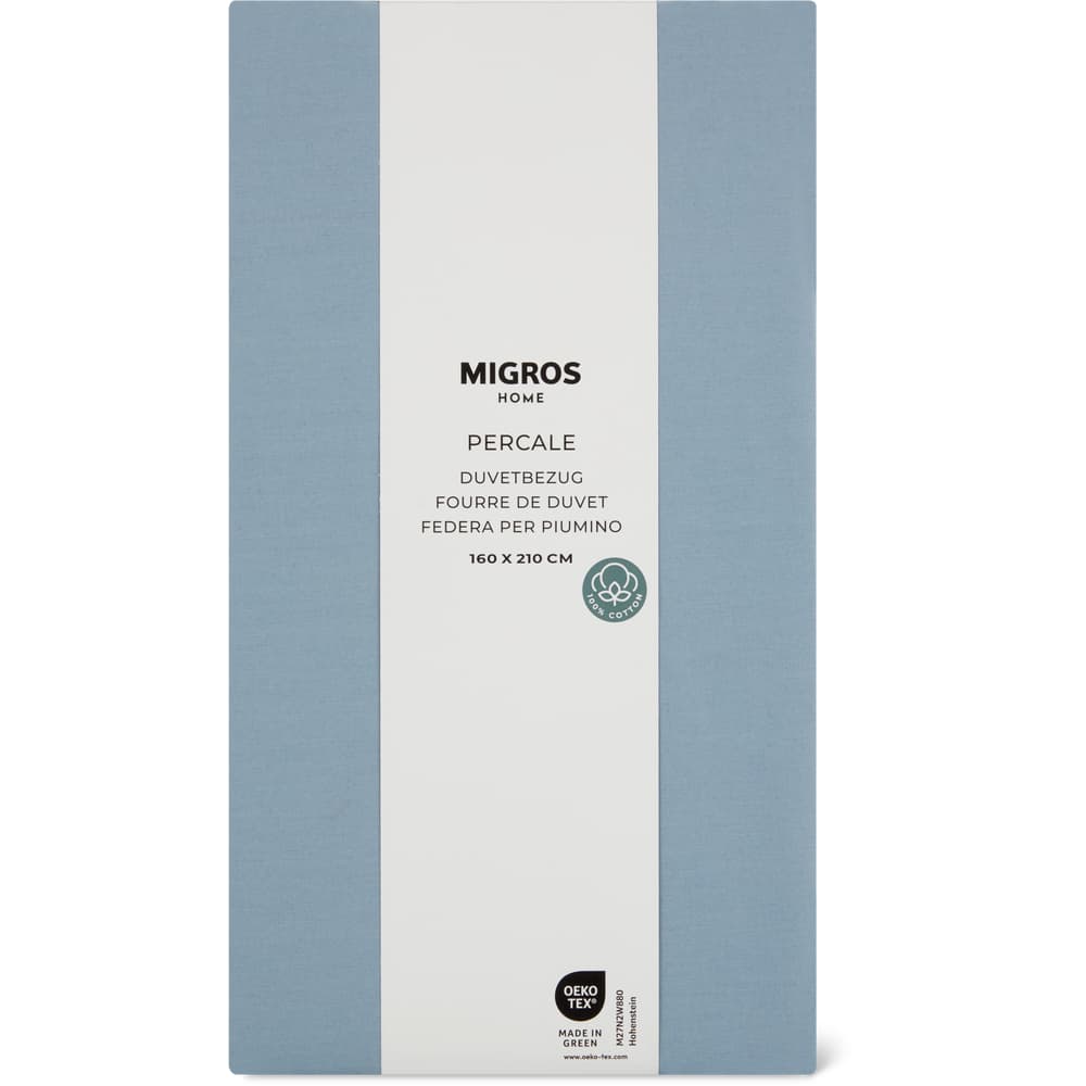 Migros Home Duvetbezug Percale 160x210cm, hellblau
