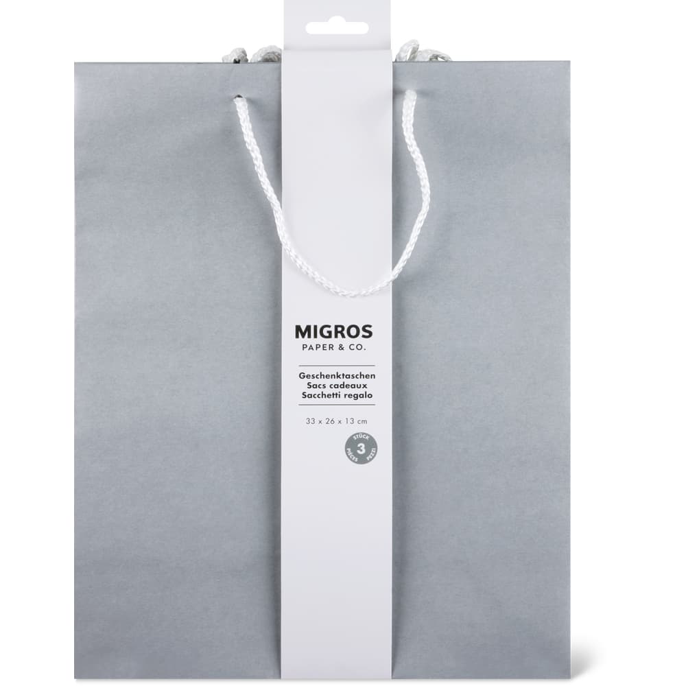 Migros Paper & Co. Geschenktaschen L Silber, 26 x 33 x 13 cm