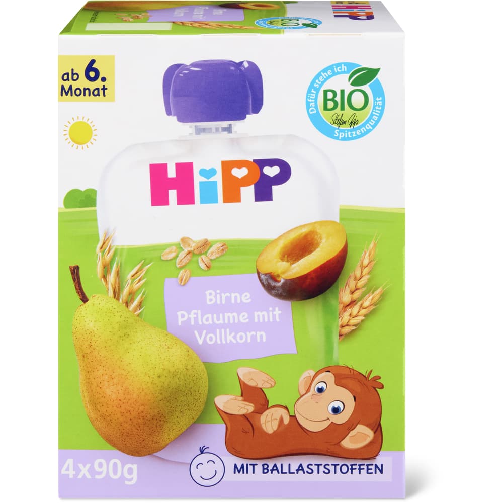 Hipp Quetschbeutel Birne Pflaume Vollkorn Bio, Ab 6. Monat