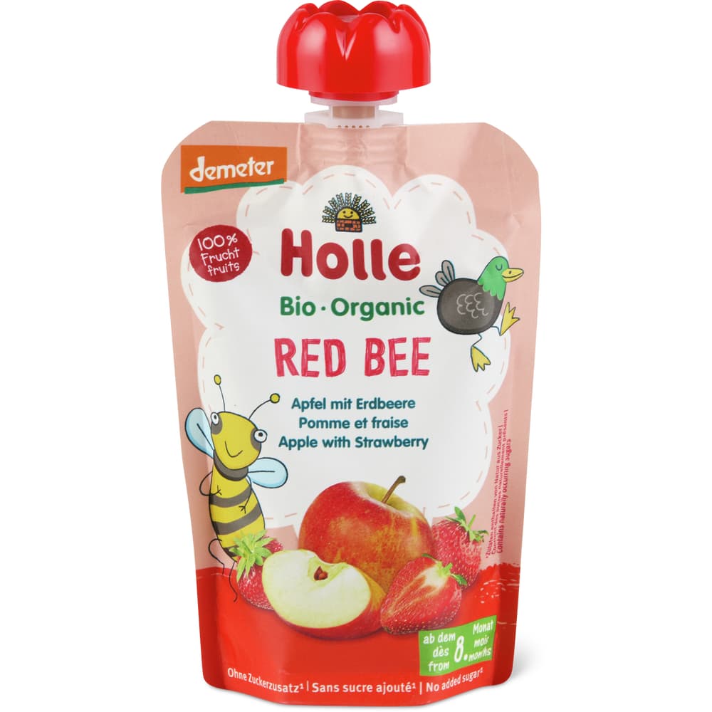 Holle Bio Demeter Quetschbeutel für Babys Apfel-Erdbeere Ab 8 Monaten