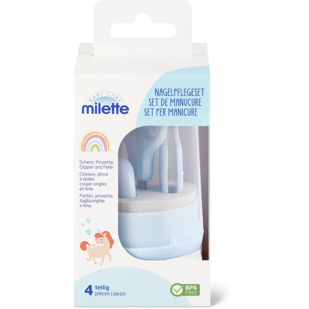 Milette Baby Care Nagelpflegeset für Kleinkinder Schere, Pinzette, Nagelknipser & Feile