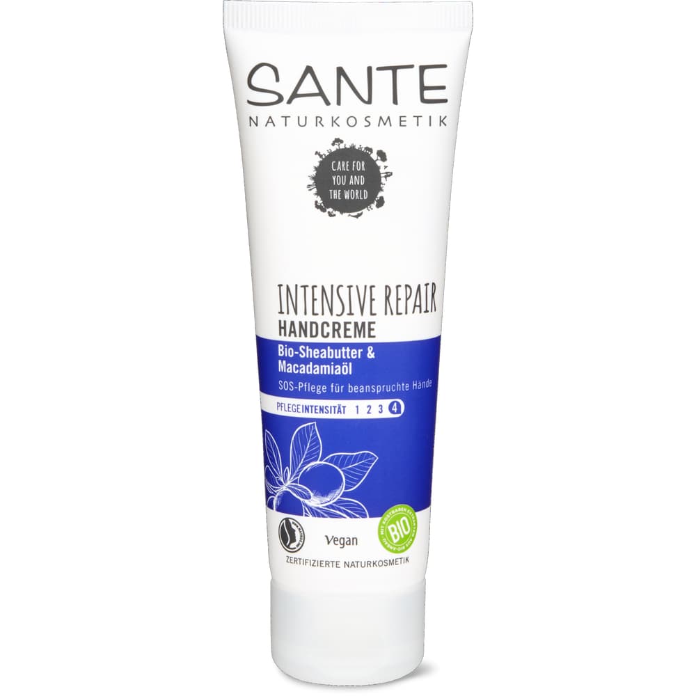Sante Intensive Repair Handcreme Bio-Sheabutter & Macadamiaöl, beanspruchte Hände