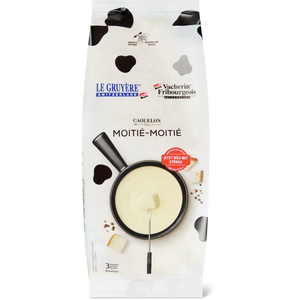Caquelon noir Fondue Moitié-Moitié 50% freiburger Vacherin und 50% Greyerzer