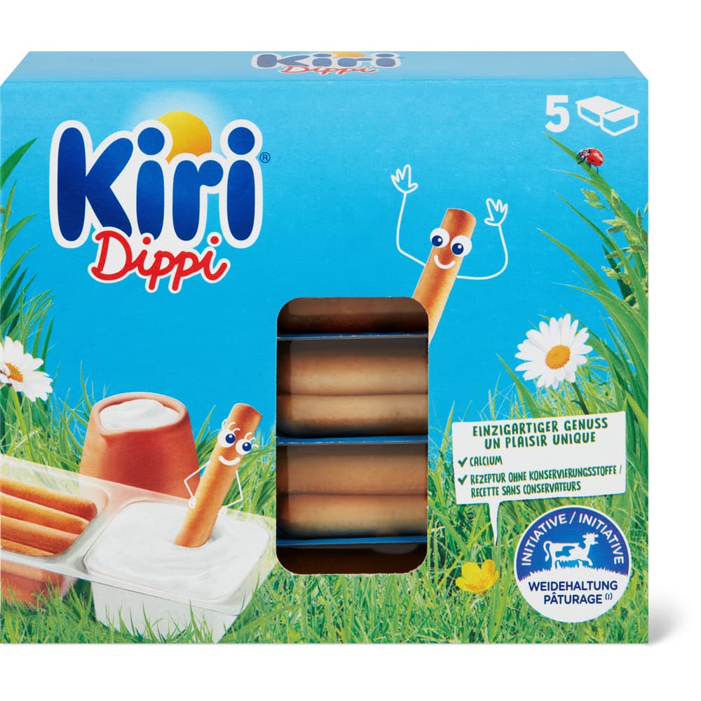 Kiri Dippi Französischer Streichschmelzkäse aus Frischkäse und Grissini Nature - 5 Schalen