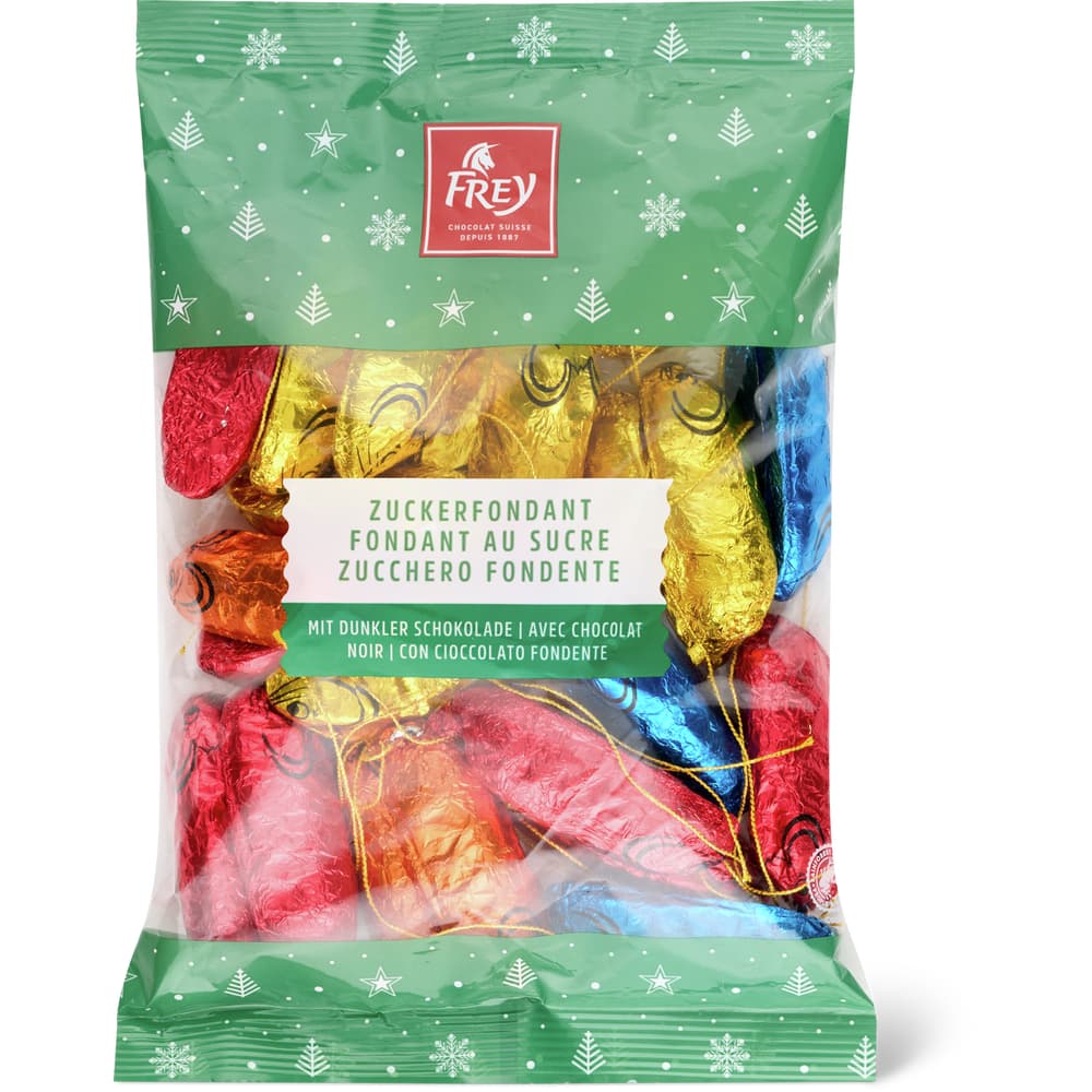 Frey Weihnachtsschokolade Dunkle Schokolade mit Zuckerfondant-Füllung, Weihnachtsbaumschmuck