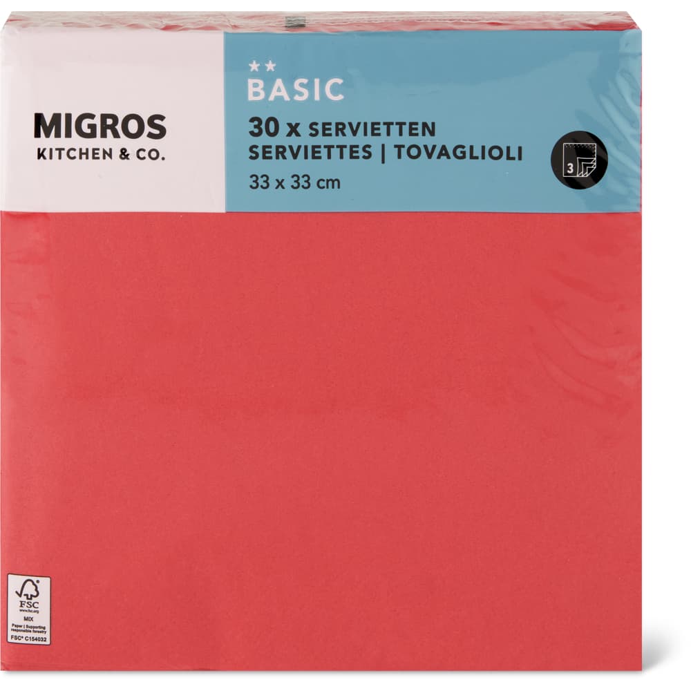 Migros Kitchen & Co. Tissues-Servietten Weiss, 33 x 33cm