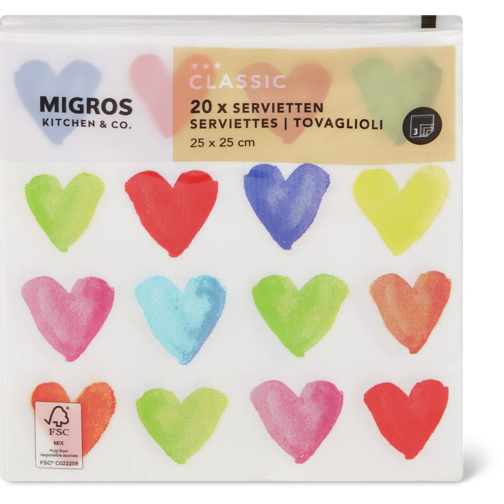 Migros Kitchen & Co. Papierservietten Gemustert, 25x25cm