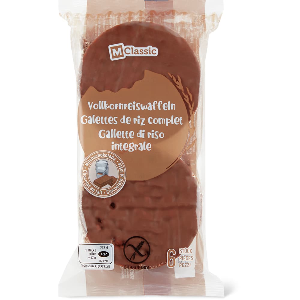 M-Classic Vollkornreiswaffeln Milchschokolade, glutenfrei