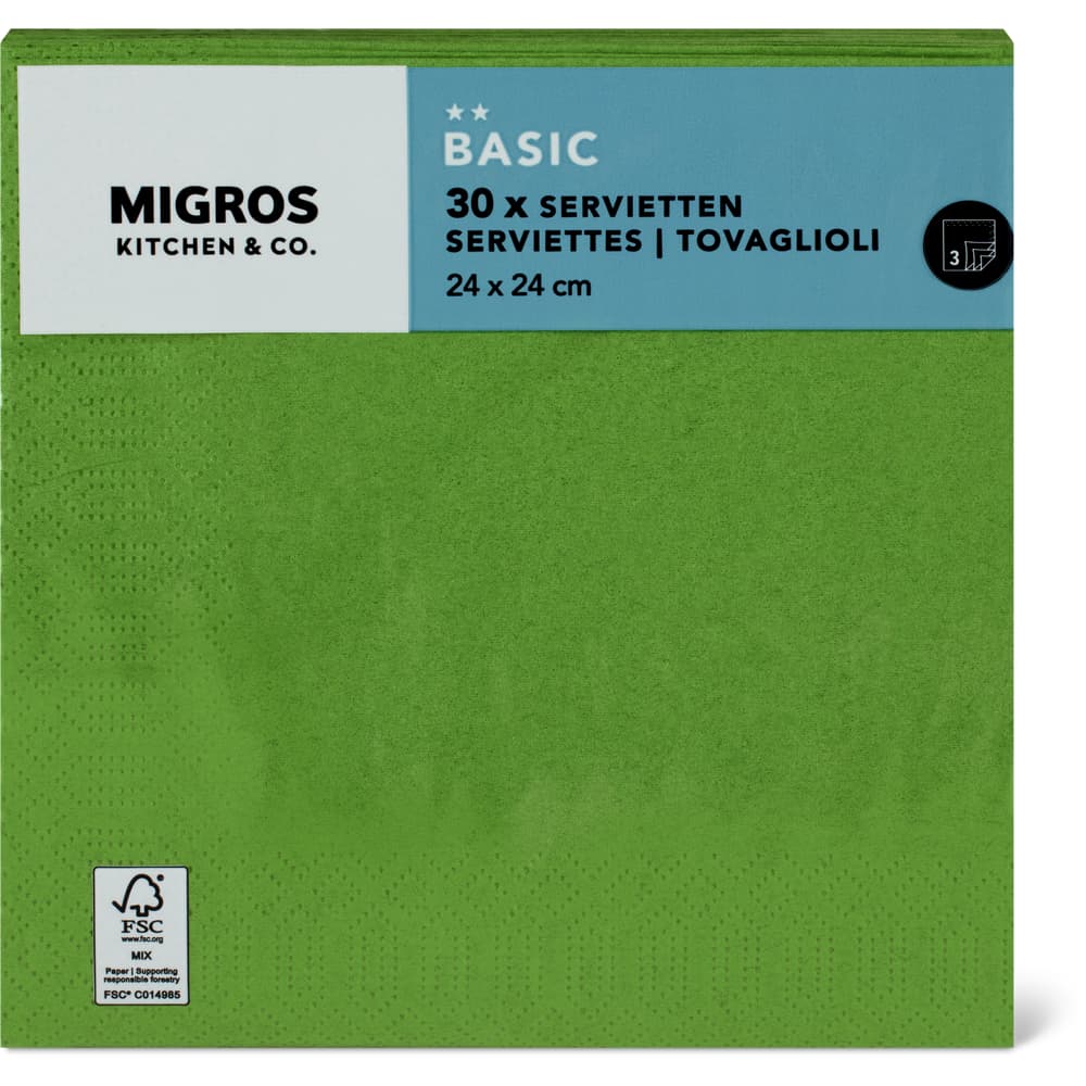 Migros Kitchen & Co. Papierservietten Olive, 24x24cm