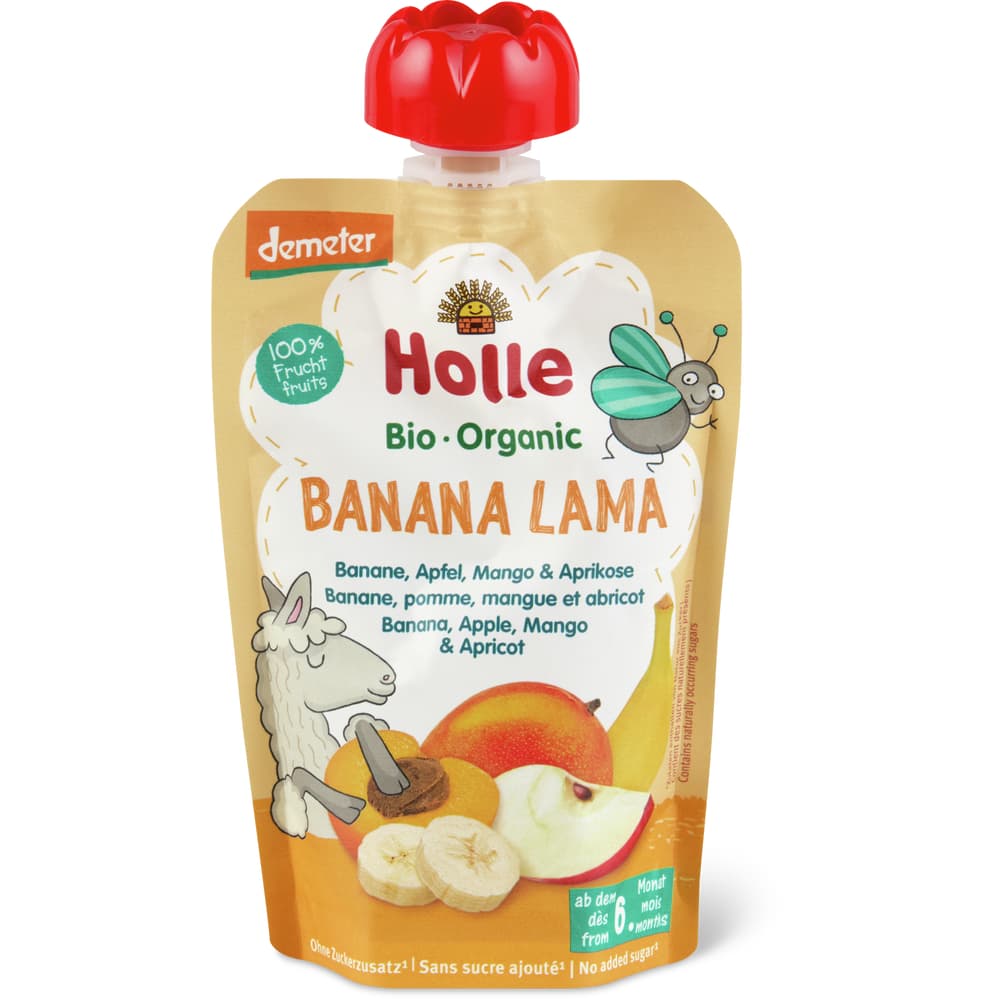 Holle Bio Demeter Quetschbeutel für Babys Banana, Apfel, Mango und Aprikose Ab 6 Monaten