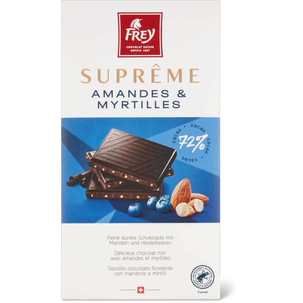 Frey Suprême Tafelschokolade Dunkel, Mandeln und Heidelbeeren