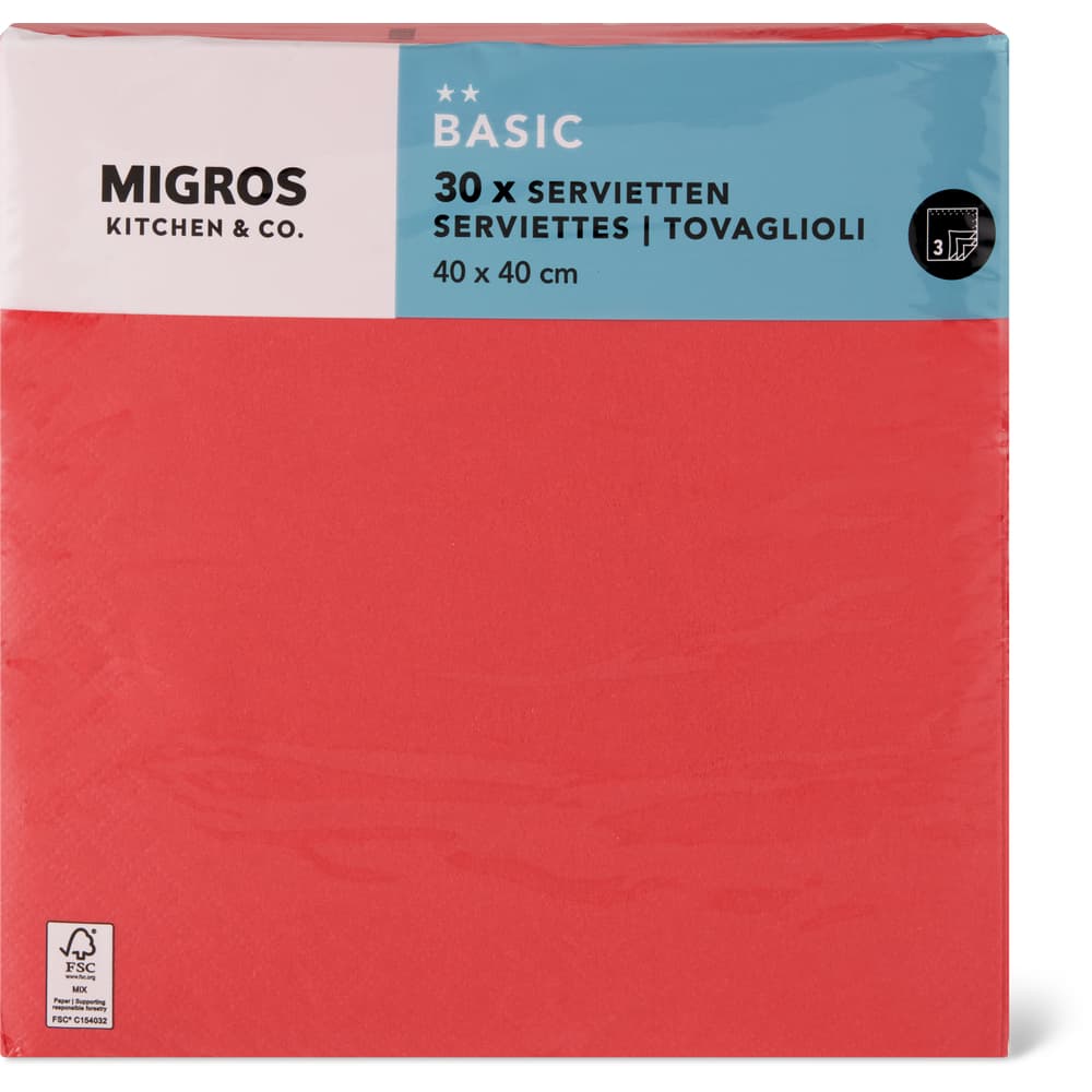 Migros Kitchen & Co. Tissues-Servietten, 40x40cm Rot