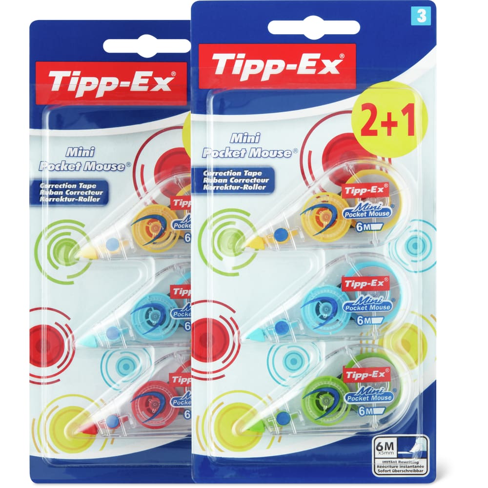 Bic Tipp-Ex Mini Pocket Color, 2 + 1