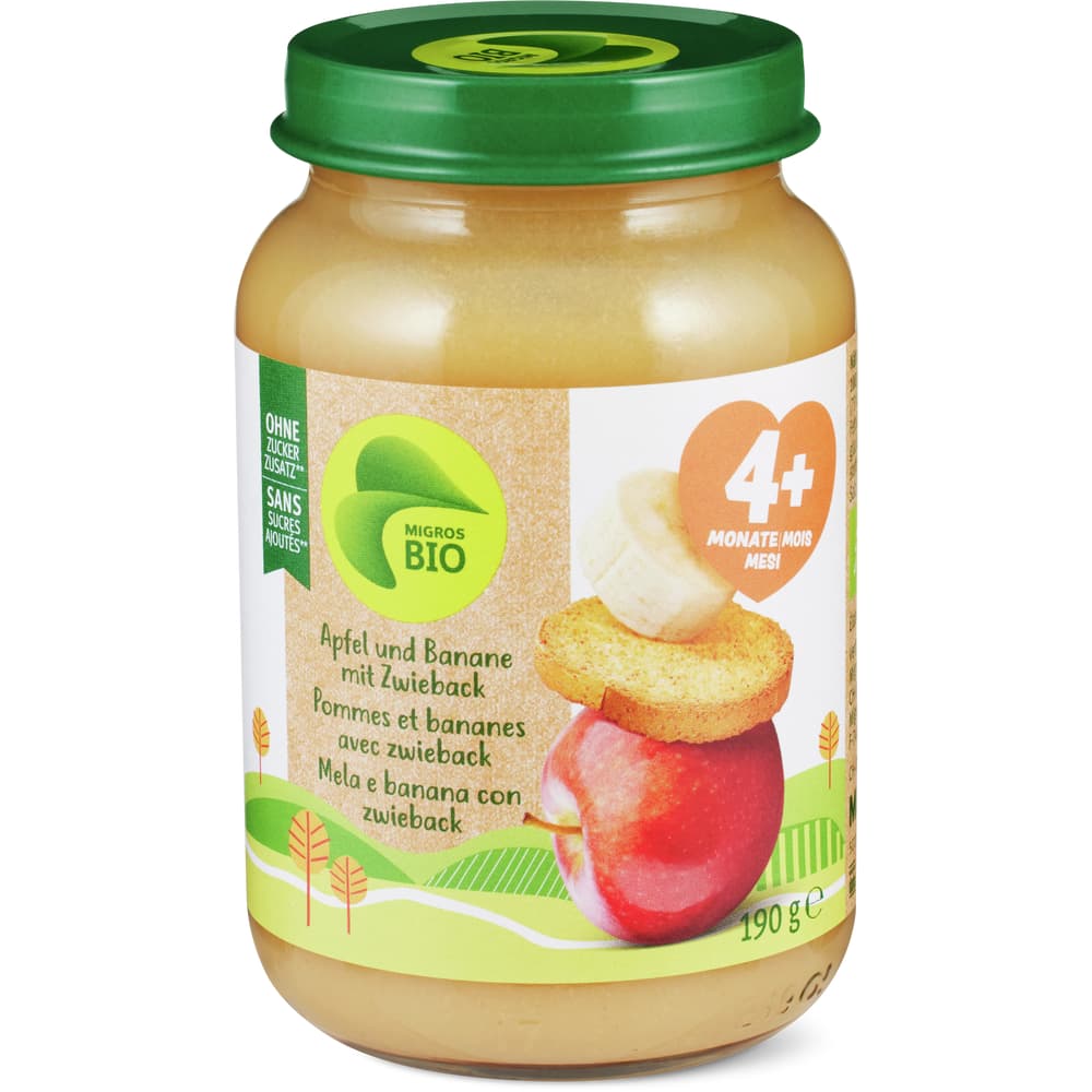 Migros Bio Babygläschen Apfel, Banane und Zwieback Ab 4 Monaten