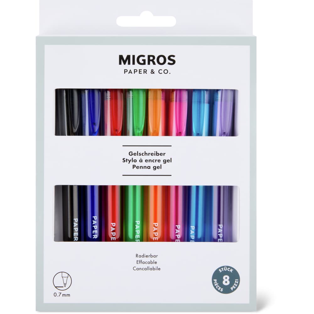 Migros Paper & Co. Tintenroller radierbar, 8 Stück