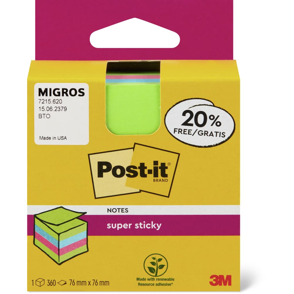 3 M / Post It Haftnotizen 76x76mm, 360 Blatt