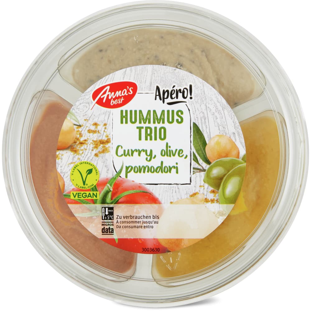 Anna's Best Vegi Hummus Trio Curry, Oliven und Tomaten
