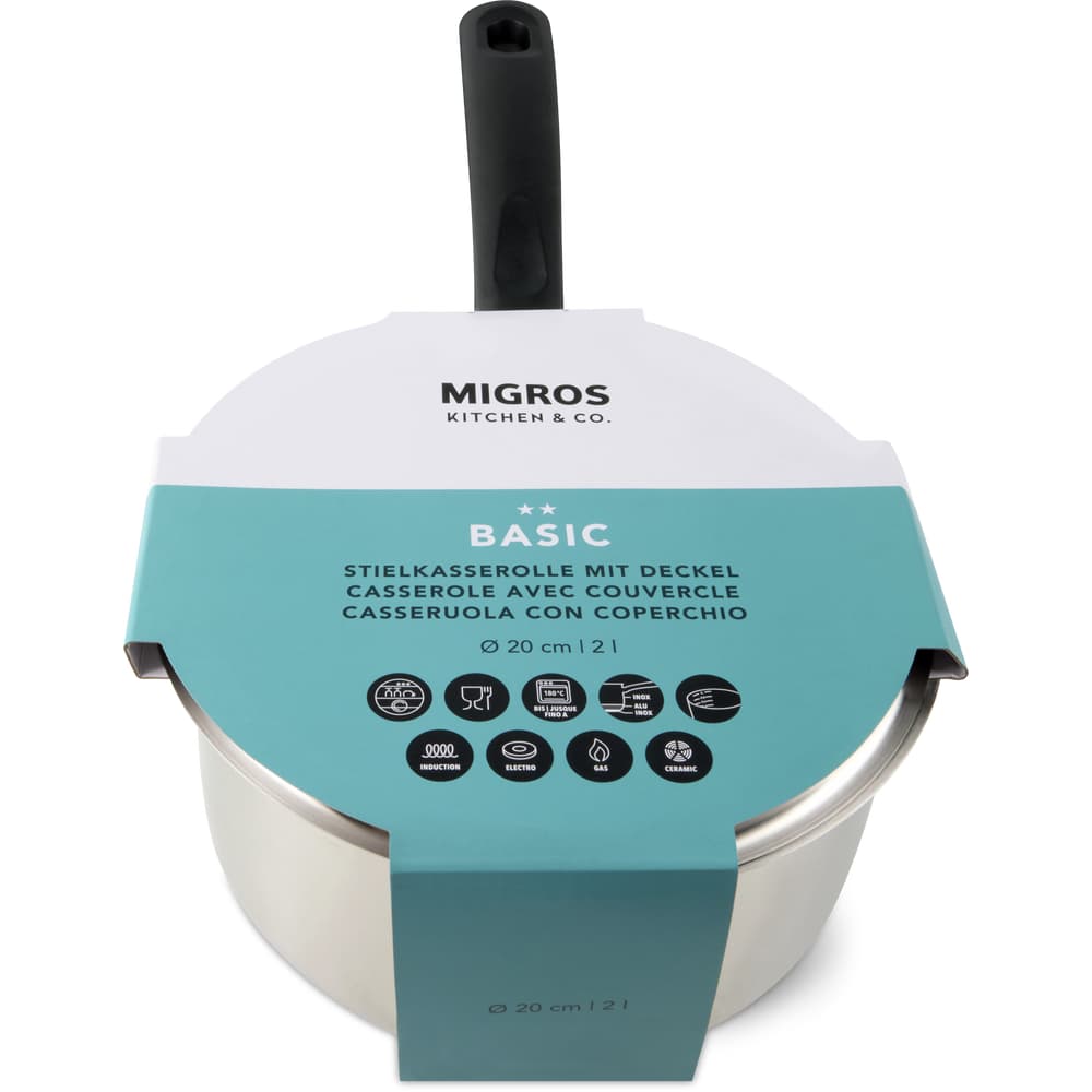 Migros Kitchen & Co. Basic Stielkasserolle mit Deckel Ø 20 cm, 2 L