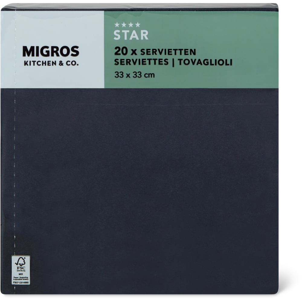 Migros Kitchen & Co. Papierservietten Schwarz, 33x33cm