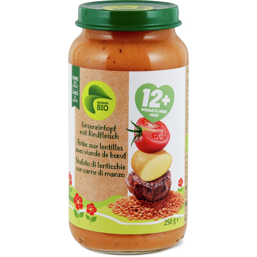Migros Bio Babygläschen mit Linseneintopf und Rindfleisch Ab 12 Monaten