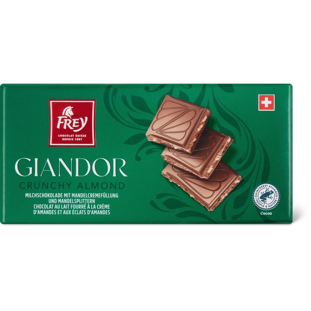Frey Giandor Tafelschokolade Milchschokolade, mit Mandelcreme-Füllung und Mandelsplttern
