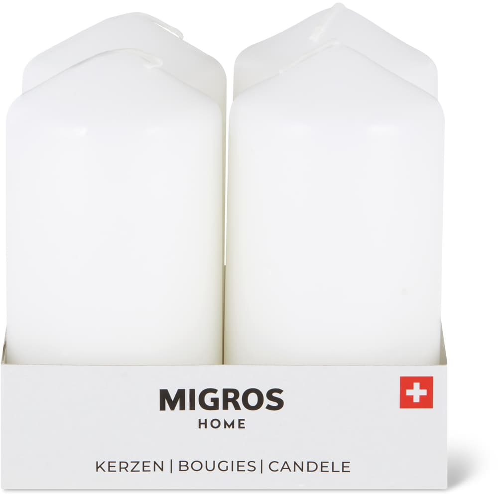 Migros Home Zylinderkerzen 30h, 120 x 60mm, weiss, 4x250g