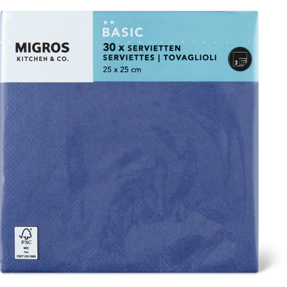 Migros Kitchen & Co. Papierservietten Dunkelblau, 25x25cm