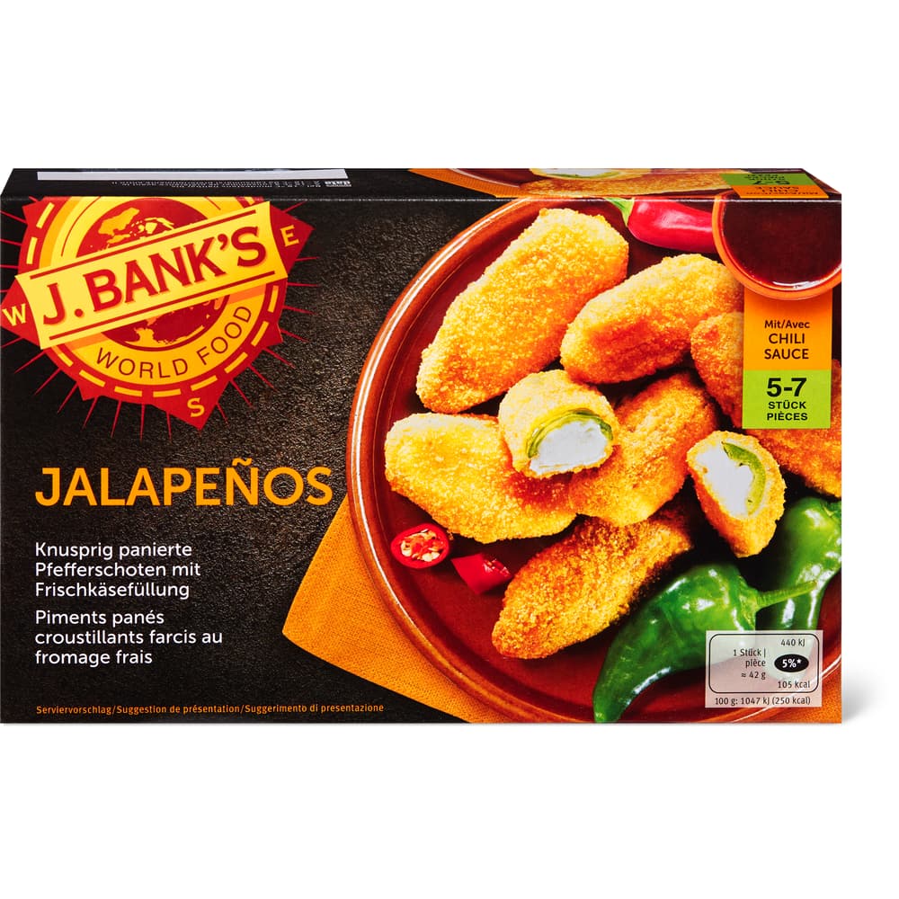 J.Bank's Jalapeno Knusprig panierte Pfefferschoten mit Frischkäsefüllung mit Chili Sauce - 5-7 Stück