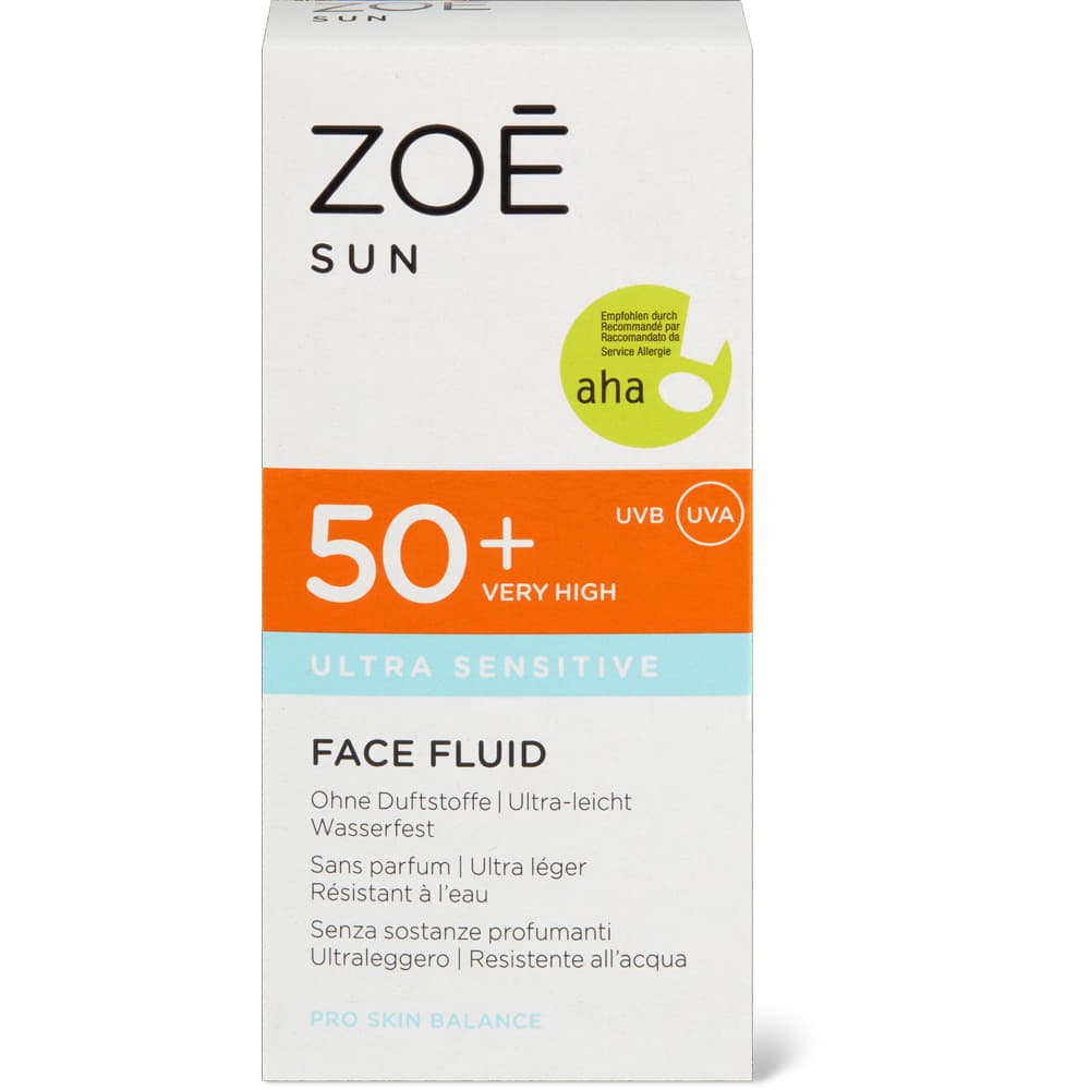 Zoé Sun Ultra Sensitive Face Fluid aha!, LSF 50+, wasserfest