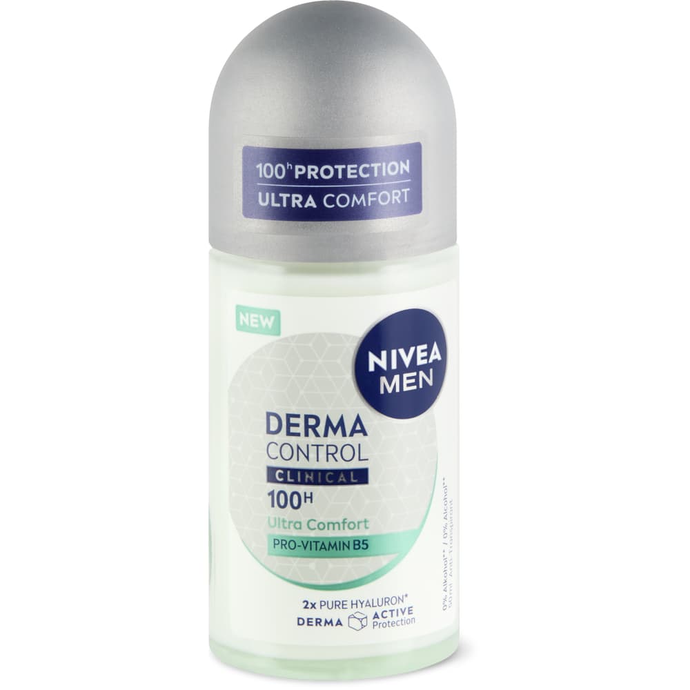 Nivea Men Deo Roll on Derma Control Clinical 100h, Anti-Transpirant, 0% Alkohol