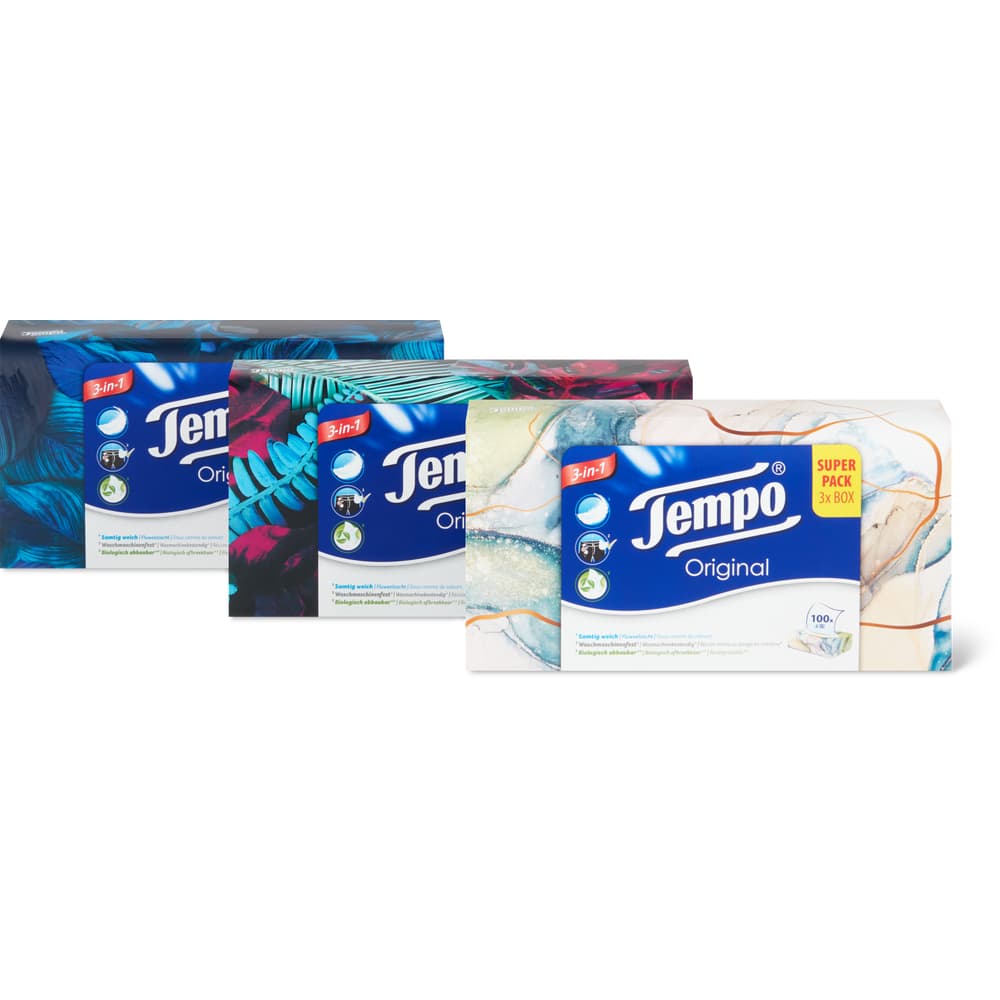 Tempo Original Taschentücher 3 x 100 Blätter, 4 lagig