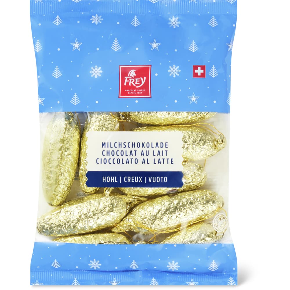 Frey Weihnachtsschokolade Milchschokolade, Weihnachtsbaumschmuck, Tannenzapfen, gold