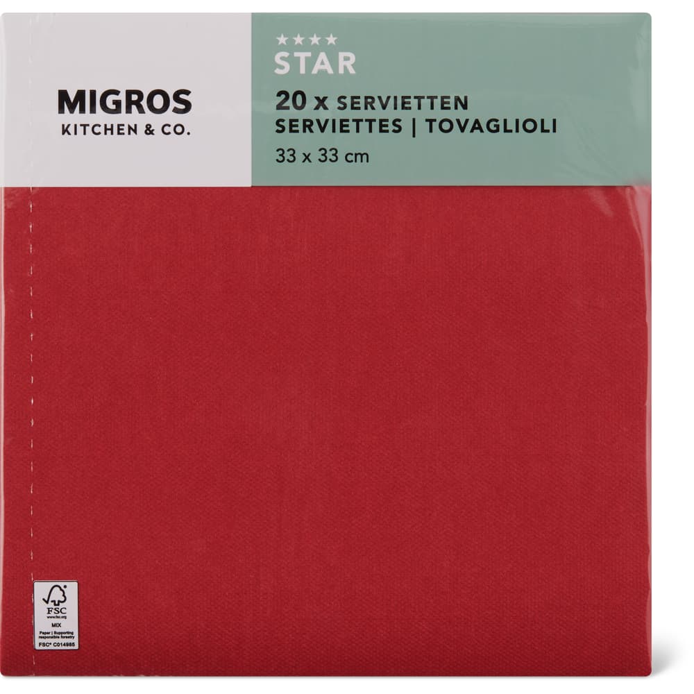 Migros Kitchen & Co. Papierservietten Bordeaux, 33x33cm