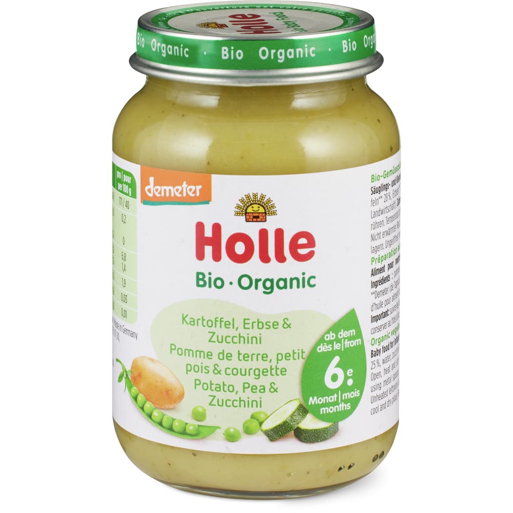 Holle Bio Demeter Babygläschen mit Erbsen, Kartoffeln und Zucchini Ab 6 Monaten
