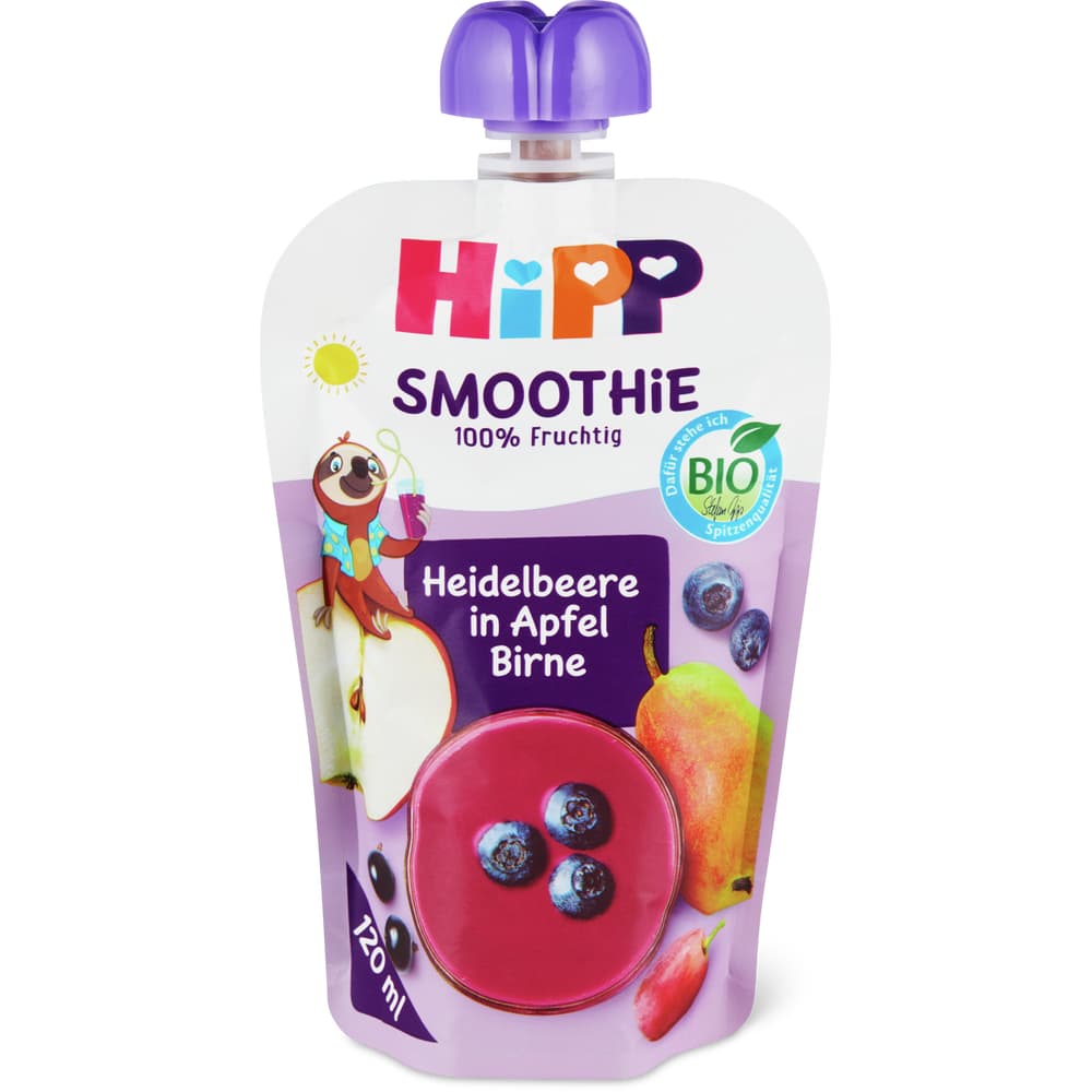 Hipp Quetschbeutel Heidelbeere in Apfel & Birne Bio, ab 1 Jahr, ohne Zuckerzusatz