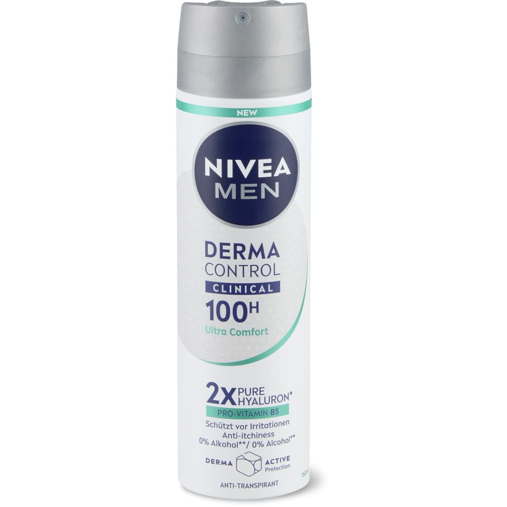 Nivea Men Deo Spray Derma Control Clinical 100h, Pro Vitamin B5, 0% Alcohol