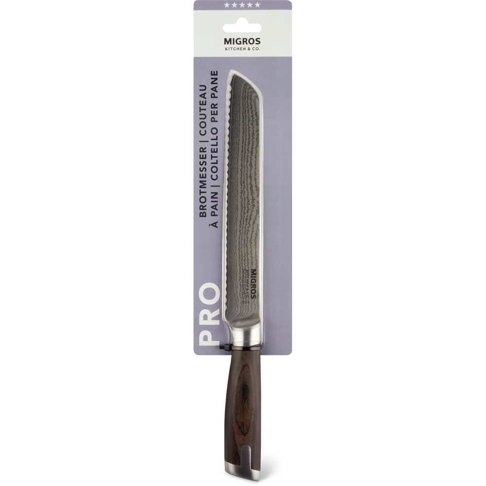 Migros Kitchen & Co. Brotmesser silbrig, Edelstahl, Holz, Klinge: 20 cm