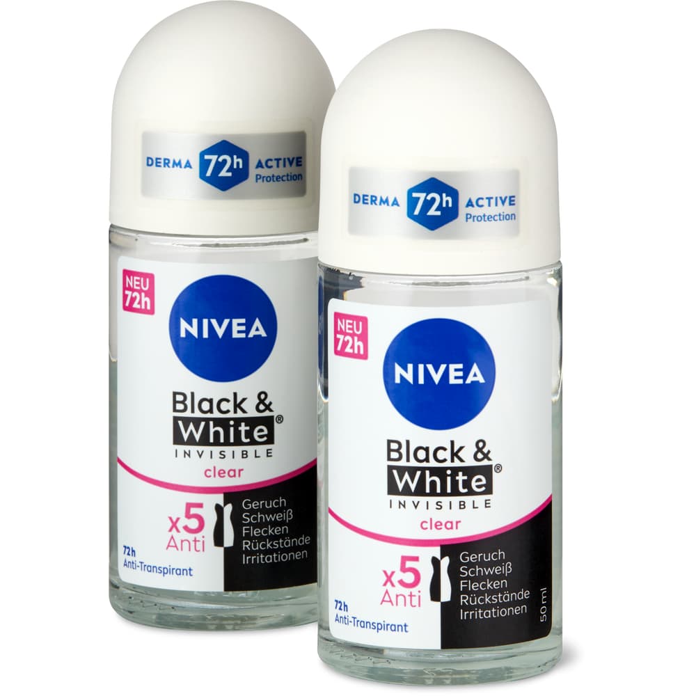 Nivea Deo Roll-on Black&White Invisible clear 72h, Anti-Transpirant