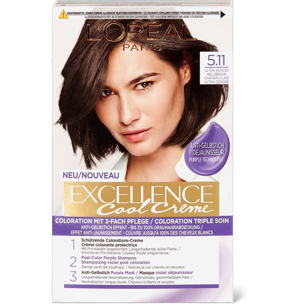 L'Oréal Paris Excellence Cool Crème Dauerhafte Haarfarbe 5.11 Ultra kühles hellbraun