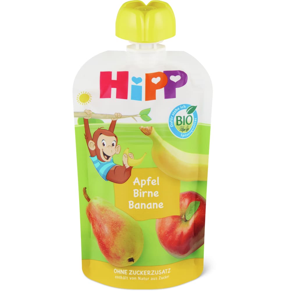 Hipp Quetschbeutel Apfel, Birne & Banane Bio, ab 1 Jahr, ohne Zuckerzusatz