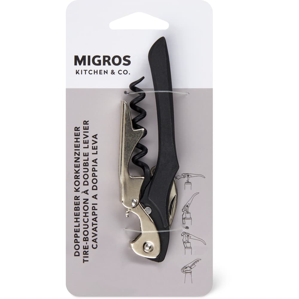 Migros Kitchen & Co. Doppelheber Korkenzieher Vernickeltem Stahl & Nylon, 12cm x 3,2cm x 1,3cm