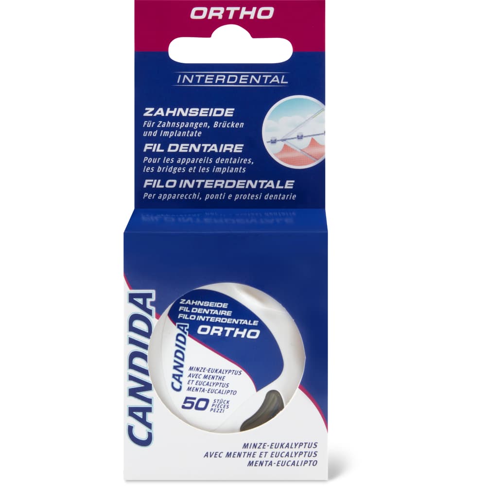 Candida Ortho Zahnseide für Zahnspangen, Brücken und Implantate, Minze-Eukalyptus