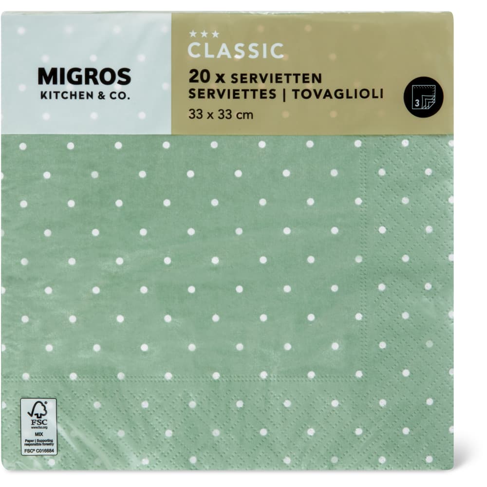 Migros Kitchen & Co. Papierservietten Gemustert, 33x33cm