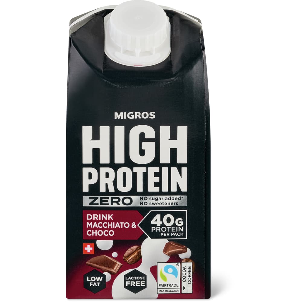 Migros High Protein Drink Double Zero Macchiato/Choco, ohne Zuckerzusatz, laktosefrei