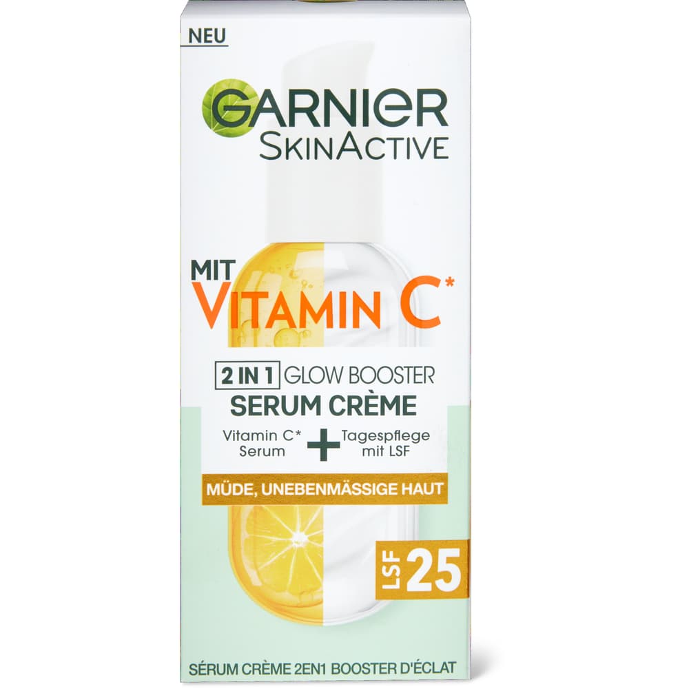 Garnier Skin Active Serum Creme Glow Booster mit Vitamin C - 2 in 1 - LSF 25